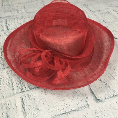 Baxter & Wells Red Straw Wicker 's Wide Brim Fancy Hat OS Bow Accent  eb-23394071